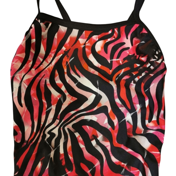 Speedo Zebra Haze Pink/Black Mid Rise Racing Swimsuit - Sz 32/M - Picture 3 of 7